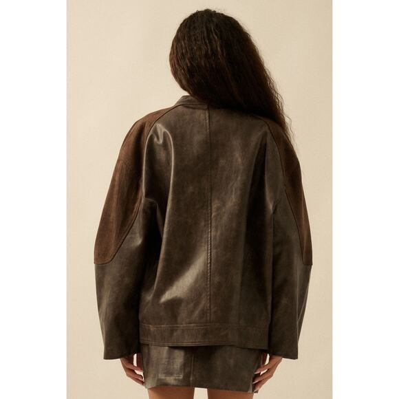Promesa Size Small Espresso Faux Leather and Suede Barrel-Sleeve Jacket - Picture 11 of 11